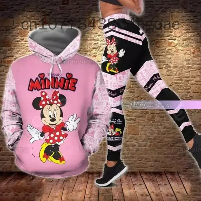 ディズニー-女性用3Dミッキーマウスパーカーとスウェットパンツ,ヨガパンツ,スポーツファッション,新しい2024