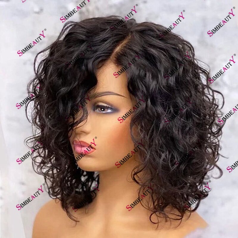 Lijmloze Kant Voorkant Korte Bob Natuurlijke Krul 100% Menselijk Haar Pruiken Voor Zwarte Vrouwen 150 Dichtheid Braziliaanse Remy Hair 13X6 Lace Pruik