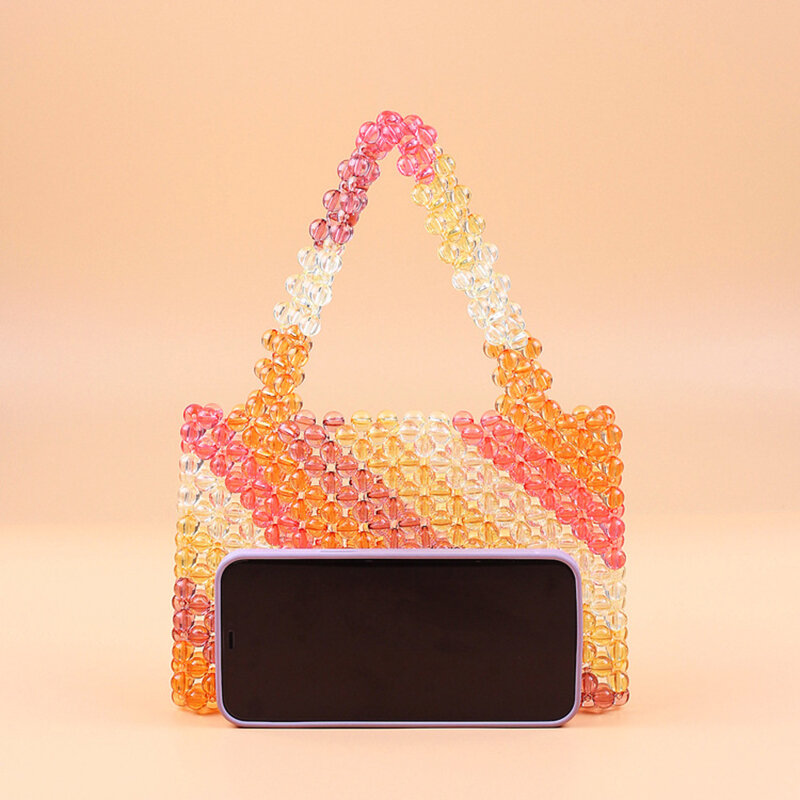 New Spring Small Fresh Jelly Purse Acrylic Handmade Beaded Transparent Bags Colorful Striped Ladies Clutch Totes Shoulder Bag