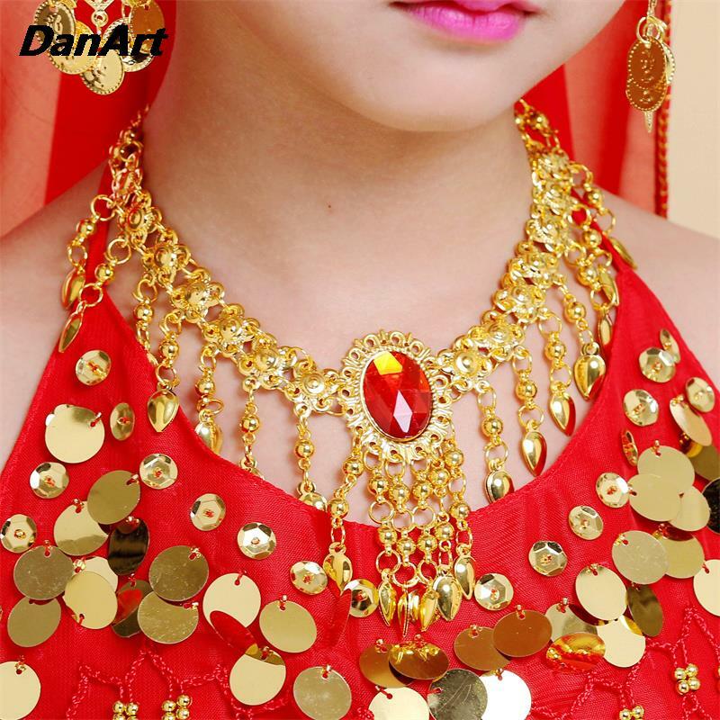 Girls Shiny Belly Dance Neckchain Headchain Indian Dance Gorgeous Necklace Stage Performance Costume Accessories