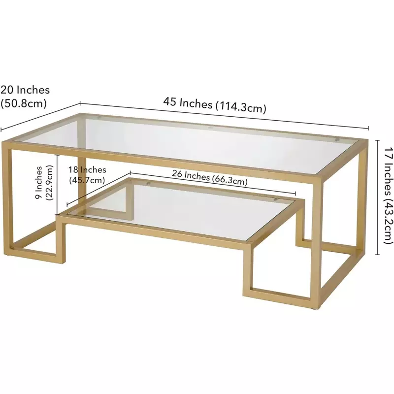 45" Wide Rectangular Coffee Table in Brass, Modern Coffee Tables for Living Room, Studio Apartment Essentials