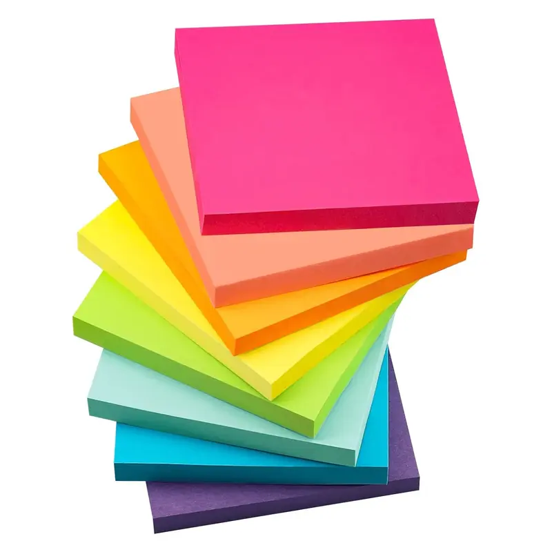 Bloc de notas adhesivas de color fluorescente, suministros escolares y de oficina, 6 colores por juego, 3x3 pulgadas