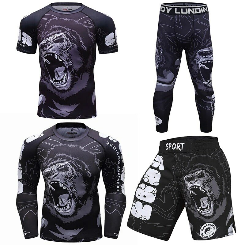 Одежда для ММА, компрессионный комплект для бега, мужской Bjj Jiu майка MMA + шорты, костюм без Gi Muay Thai, спортивная одежда для спортзала