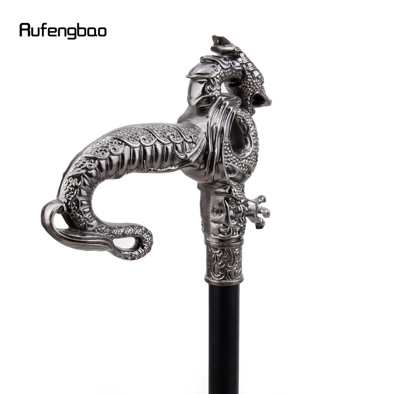 Silver Luxury Dragon Walking Cane Fashion Decorative Walking Stick Gentleman Elegant Cosplay Cane Knob Crosier 93cm