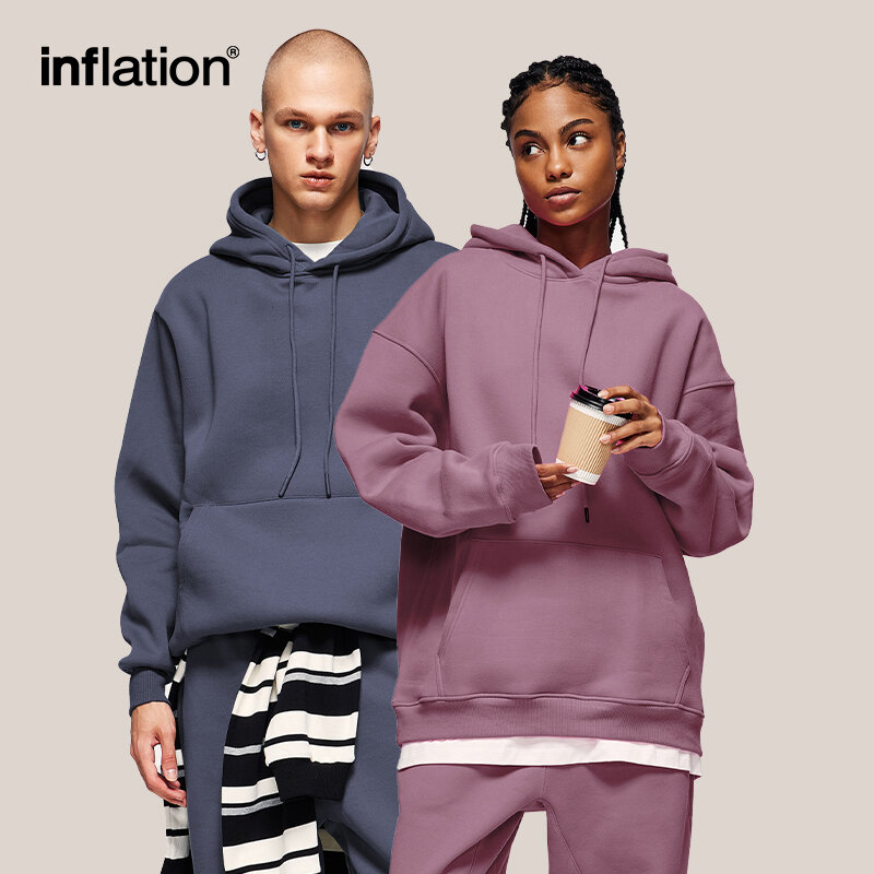 INFLATION Winter Mens Thick Fleece Hoodies Unisex Hip Hop Plain Hoodies Classics Thick Velvet Fabrics Hoodies 167W17