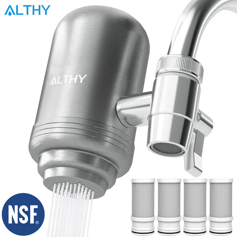 ALTHY-فلتر مياه صنبور من الفولاذ المقاوم للصدأ ، نظام تنقية ، معتمد من NSF ، يقلل الرصاص ، الكلور ، المطبخ ذو الذوق السيئ