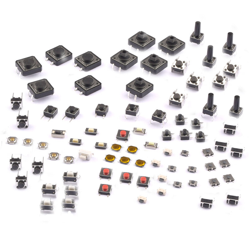 Micro-interrupteur à bouton-poussoir, 125 pièces, 25Types/lot, Mini interrupteur à feuille, Kit de combinaison à faire soi-même, SMD DIP 2*4 3*6 4*4 6*6