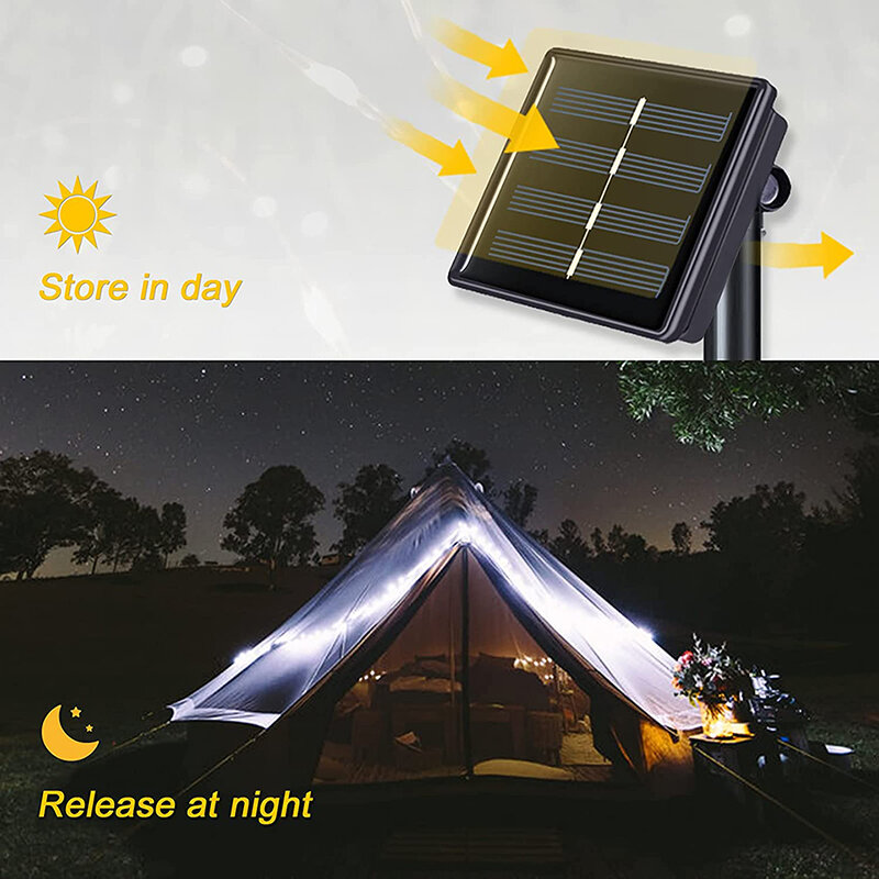 Lampu Solar, lampu LED luar ruangan Solar String 42m/22m/12m/7m untuk peri liburan pesta Natal karangan bunga