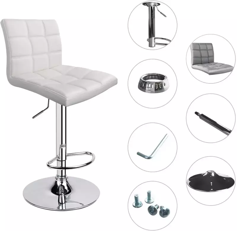 Modern square PU leather adjustable bar stool with backrest, square back bar stool, counter height Swivel stool - 1 chair