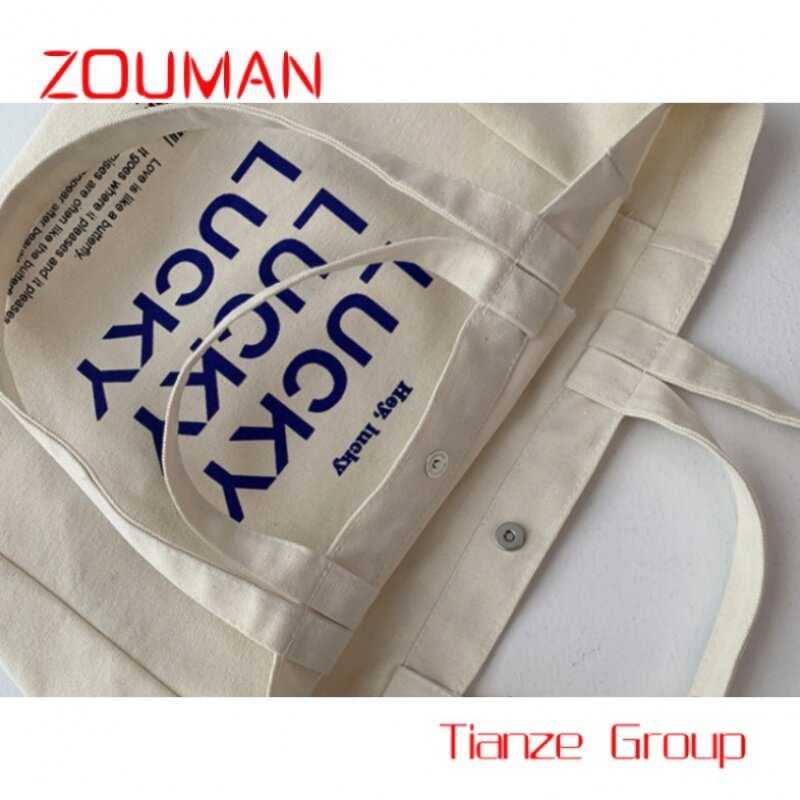 Bolso de mano de algodón ecológico con múltiples bolsillos, bolsa de lona con logotipo personalizado