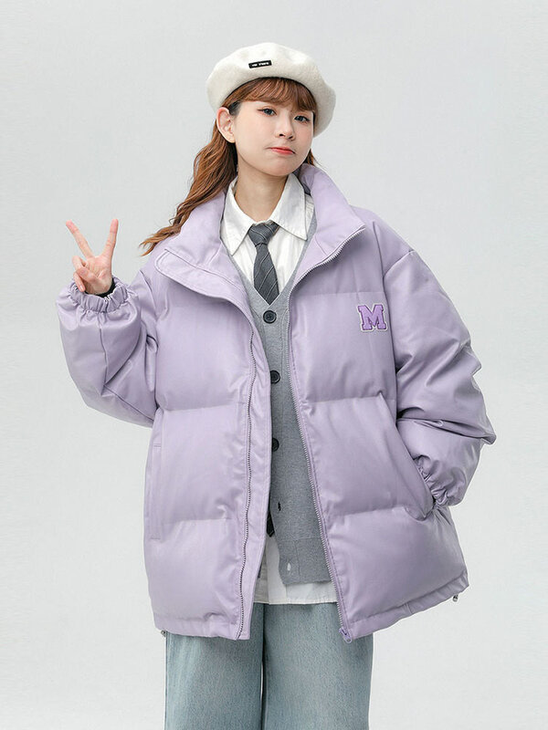 Женская утепленная куртка с буквенным принтом, однотонная Повседневная Уличная парка из хлопка, зима 2023