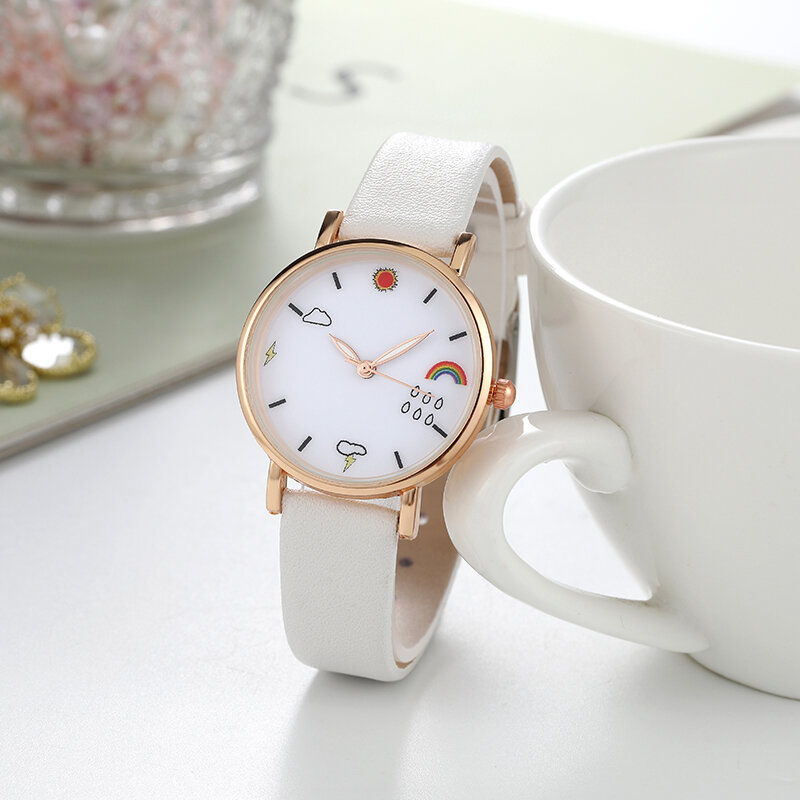 Reloj con correa de cuero para mujer, nuevo reloj de moda de cuarzo con diseño de personalidad para chicas, reloj de color 14