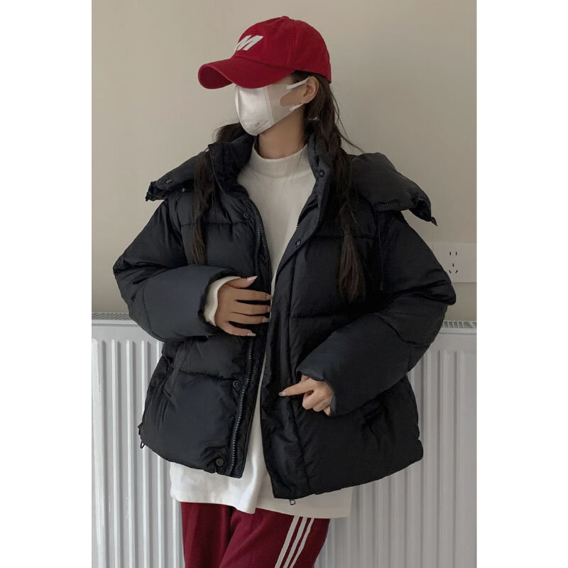 2023 Winter Coats New Korean Style Fluffy Hooded Bread Down Jacket Women Thick Loose Short Jacket Overcoat
