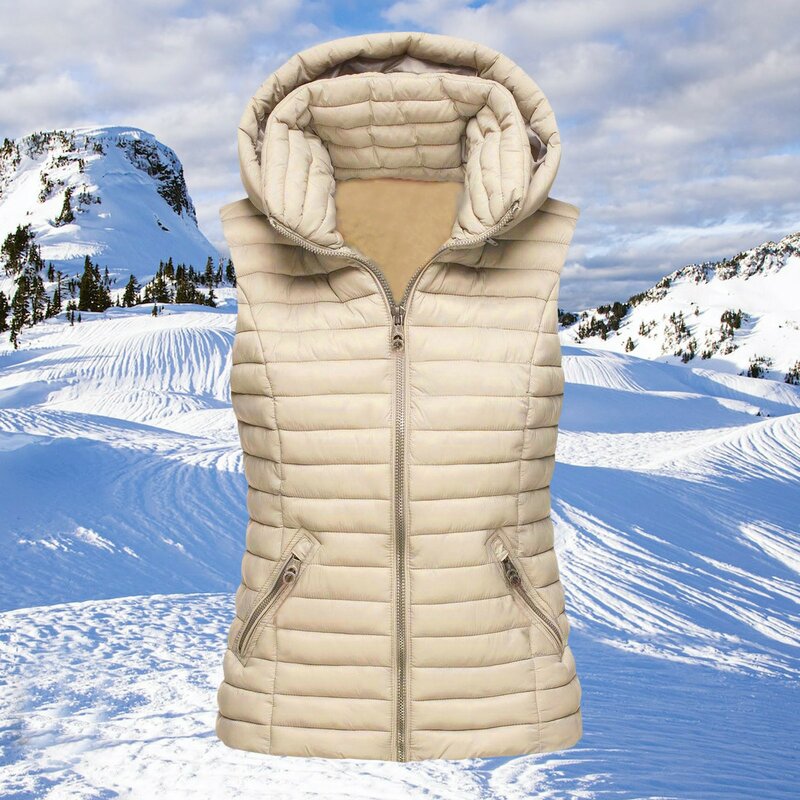 Plus Size Jacket Unisex Casual Solid Vest Parkas Ladies Zipper Pocket Loose Lightweight Sleeveless Jacket Hooded Coat L-4XL