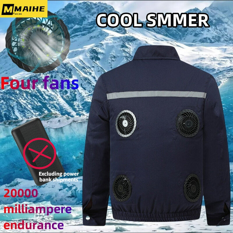 남성용 선풍기 재킷, 심플한 USB 충전 냉각 툴링 코트, 야외 캠핑 낚시 냉각 에어컨 세트, 패션