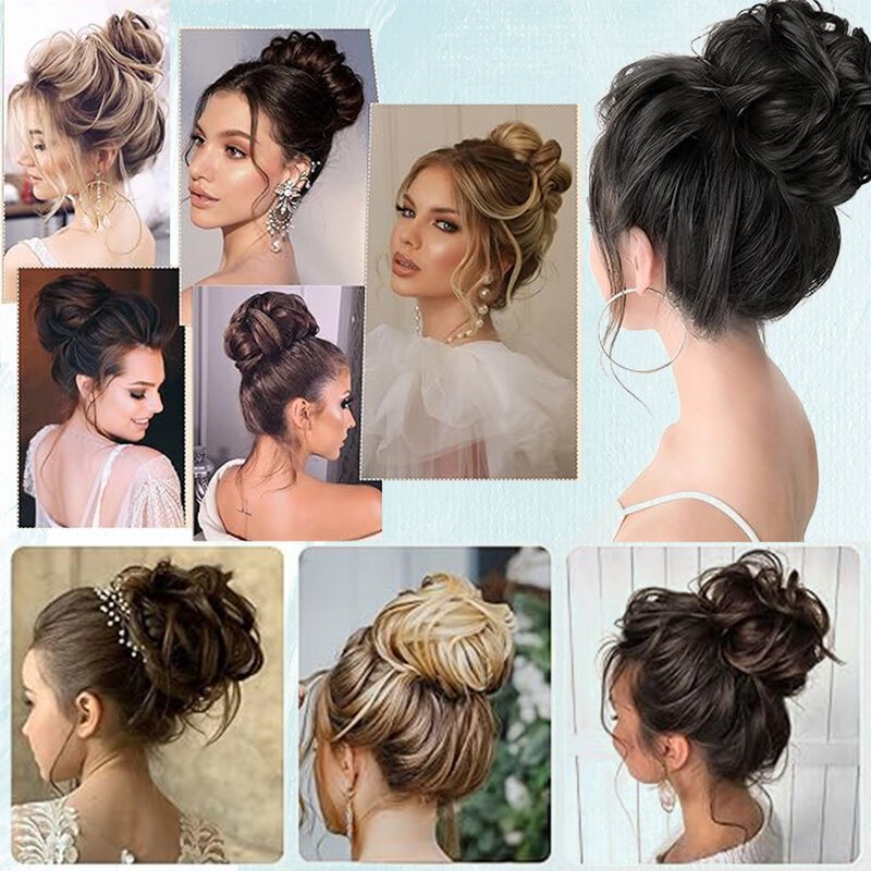 Messy Hair Bun Extensions Synthetic Claw Clip Messy Bun Ponytail Wavy Curly Chignon Tousled Updo Hairpieces for Women Girls