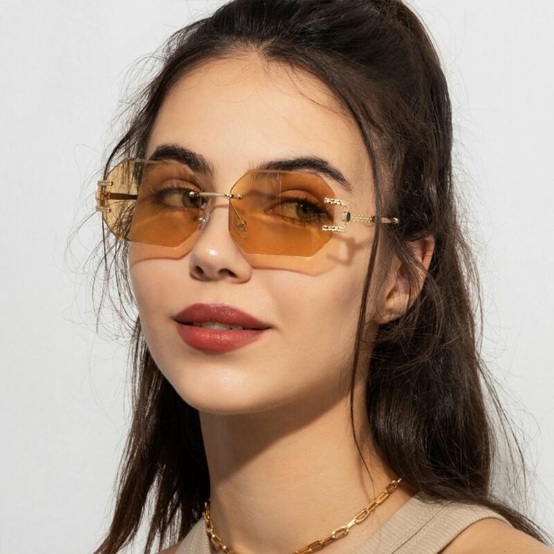 Gafas de sol poligonales sin montura para mujer, lentes de corte cuadrado, Estilo Vintage, a la moda, sin marco