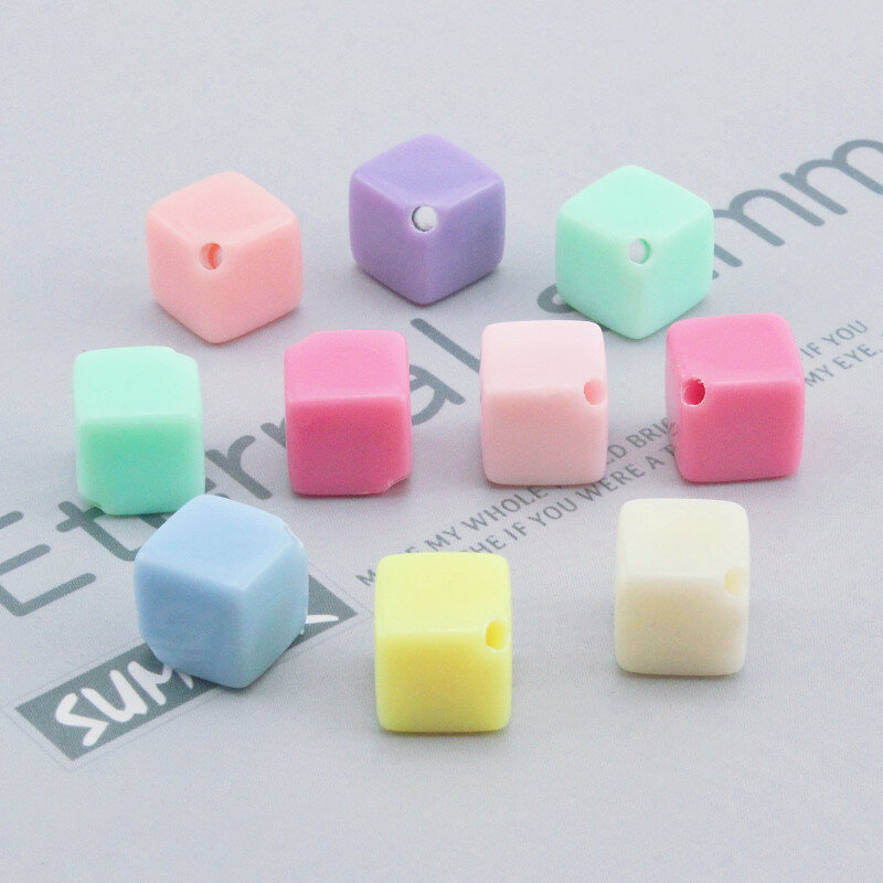 25-75Pcs/Pack 10mm Straight Hole Square Acrylic Beads Spacer Loose Beads For Jewelry Making DIY Handmade Bracelet Accessories