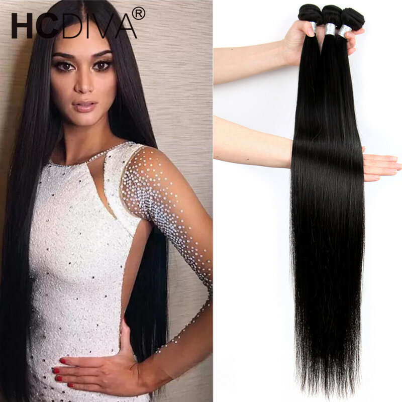 Fasci di capelli lisci brasiliani 3/4 pezzi fasci di capelli umani dritti 10A 8-32 pollici estensioni dei capelli umani Remy per donne nere