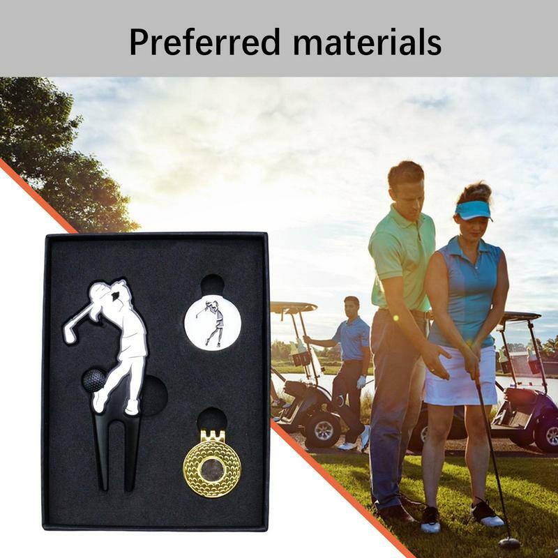 Marqueurs de balle de golf portables en métal, accessoires de course, outil de réparation, fourche et chapeau à clipser