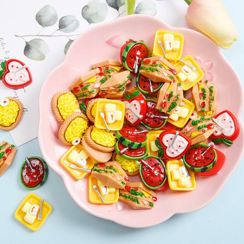 10Pcs Resin Charms Simulation Flat Back 3D Fries Sandwich Fruit Smoothie Decor Crafts Dessert Food Charms Phone Case Hairpin DIY