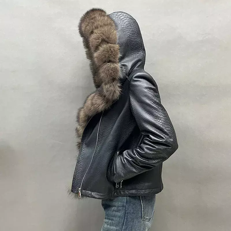 2023 Natural Leather Long Sleeves for Women Fox Fur Collar Coat Leather Coat Jacket Autumn Winter Luxurious Sheepskin Jacket