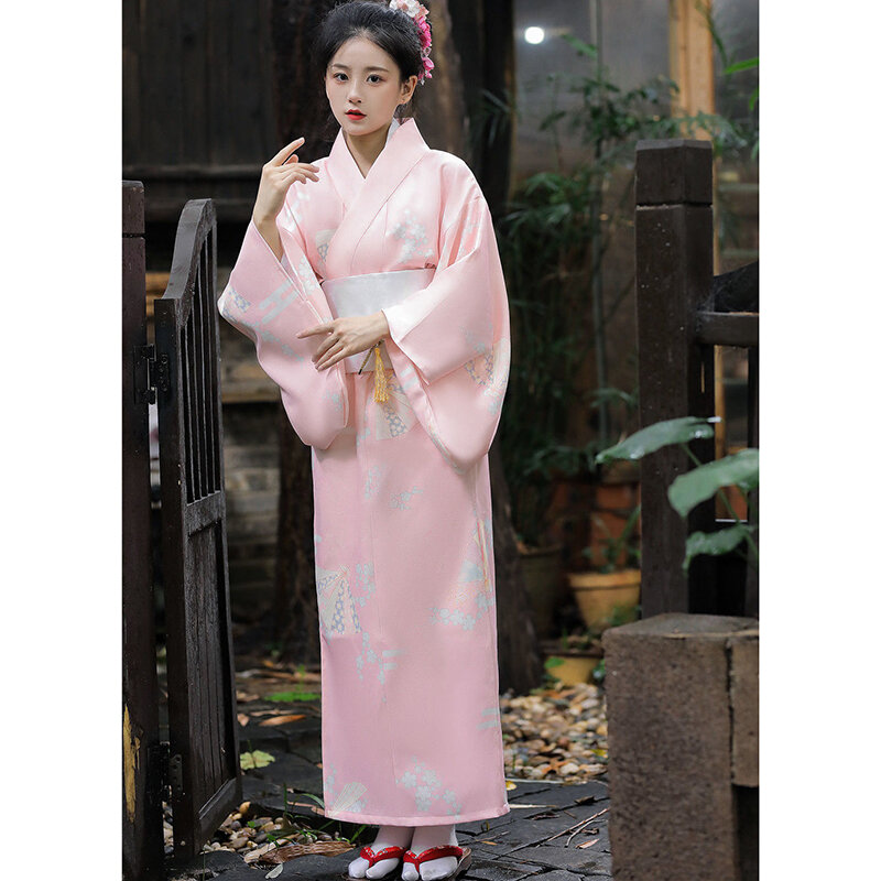 Fotografia de quimono japonês feminino, roupa suave e elegante, foto melhorada, banquete de aniversário, Party Dance, rosa, novo