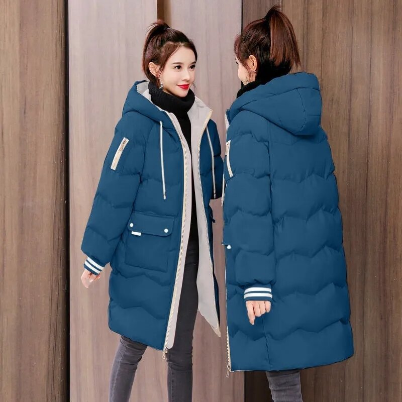 Zima w 2023 kurtka podszyta bawełną damski luźna, bawełniana kurtka podszyta bawełną długie ocieplana bawełna wyściełane kurtki dla studentów