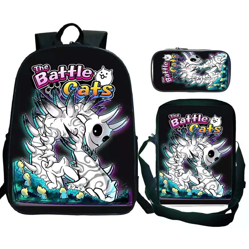 The Battle Cats Backpacks 3pc Kids Game Bookbags with Pen Case Cartoon Students School Mochila Boys Girls Children Knapsack