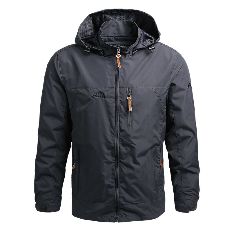 Jaket pendaki gunung pria, pakaian Windbreaker olahraga luar ruangan trendi Musim Semi dan Gugur