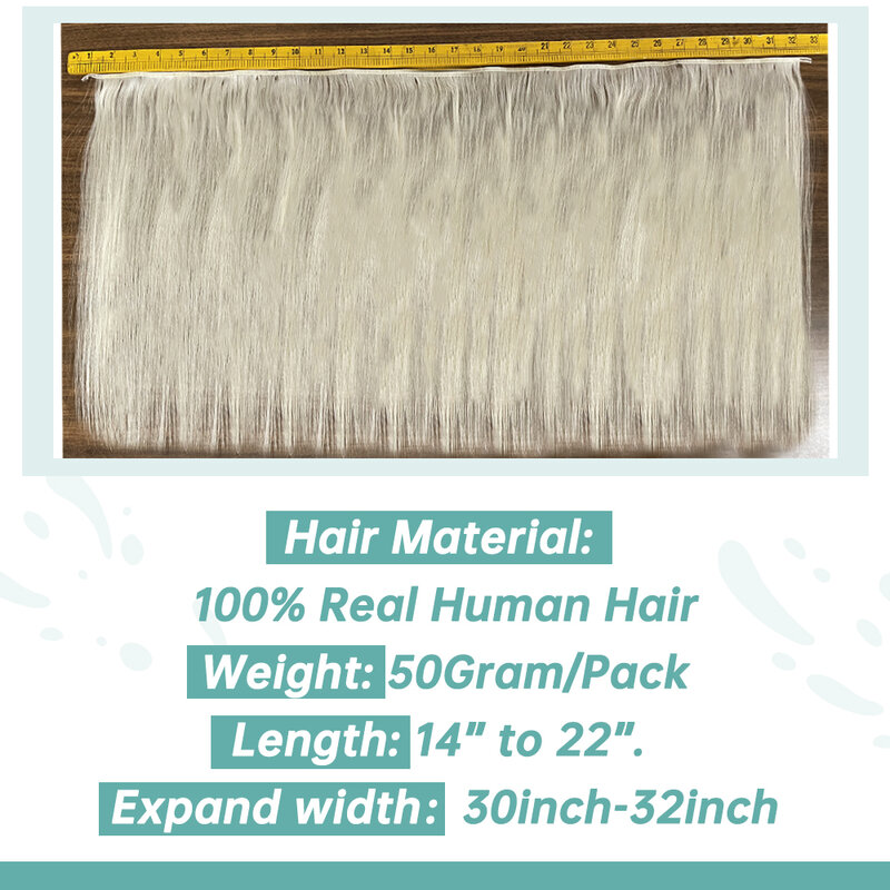 VeSunny Flat Silk Weft Hair Extensions, Virgem Cabelo Humano, Costurar na trama, Cabelo Liso para Salão, Cinza, Loiro, # 19A, 60