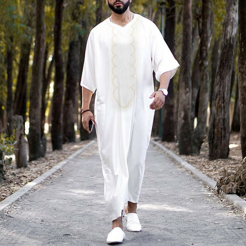 2023 Homens Jubba Thobe Roupas Islâmicas Ramadan Mens Abaya Vestido Longo Robe Saudita Desgaste Musulman Caftan Jubah Dubai Vestido