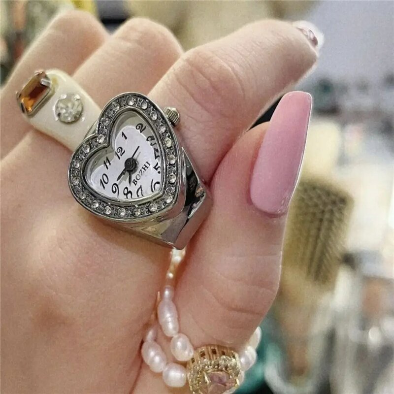 Relógio digital elástico elástico para homens e mulheres, anéis de dedo de quartzo, relógio, jóias da moda, redondo