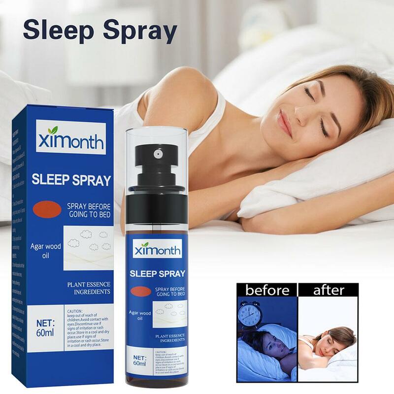 60ml snu mgiełka hebanowa Agarwood Spray do snu zasypia szybko aromaterapia do bielizny głęboki sen Spray C3b1