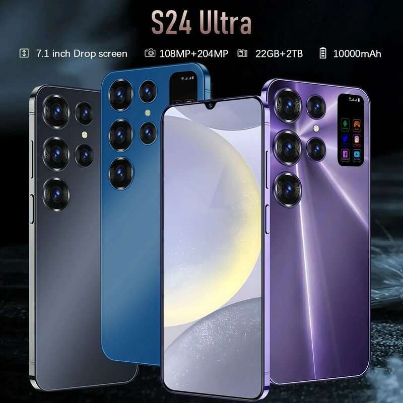 Smart Phone S24 Ultra-Large Capacity Dual SIM Card, Celular, 5G, 7,1 ", 22GB, 2TB, 4G, Edição Global