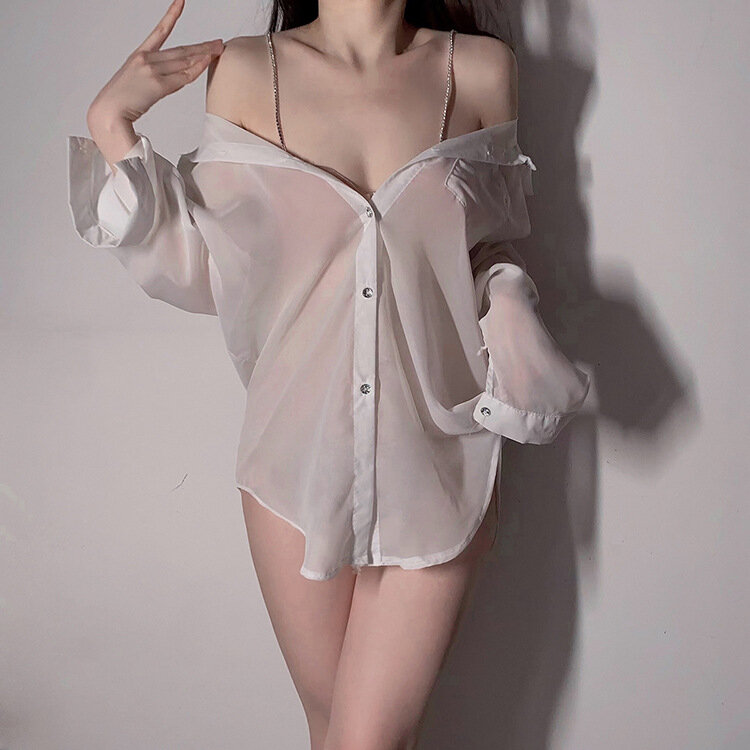 Seksowna koszulka w kształcie paska piżama gorąca, seksowna bielizna przesady szyfonowa koszula nocna