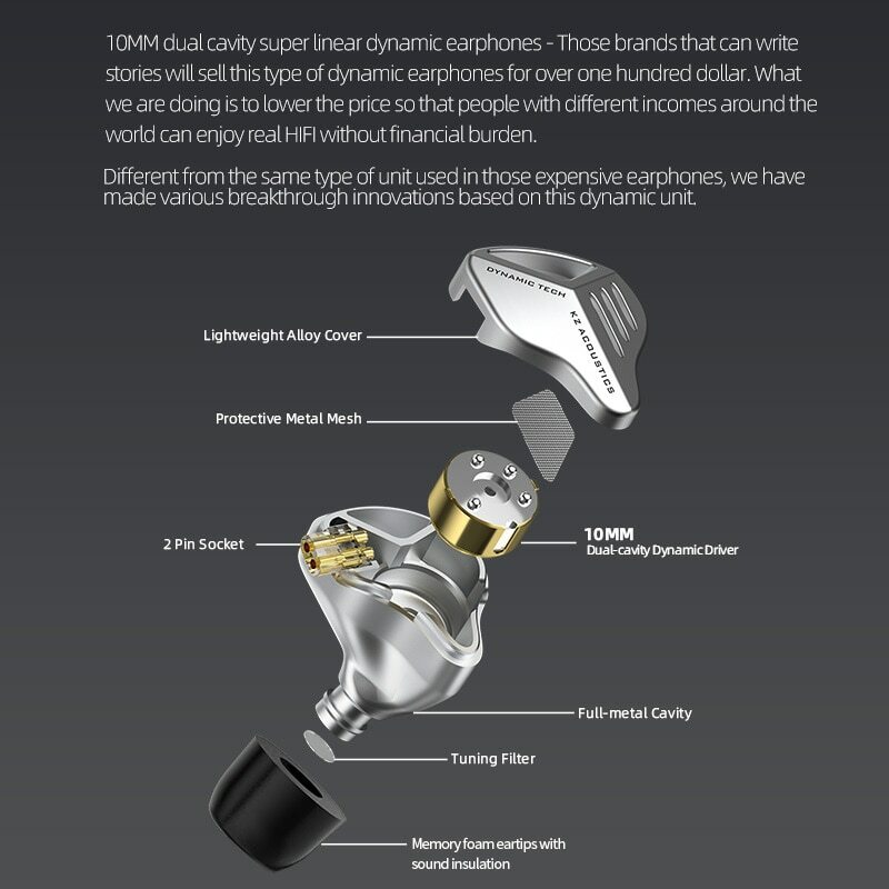 KZ ZVX Fones De Ouvido Dinâmico HIFI Baixo Earbuds In Ear Monitor Fones De Ouvido Esporte Auricular Cancelamento De Ruído