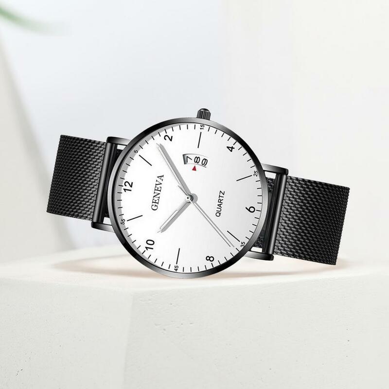Мужские кварцевые часы с круглым циферблатом, светящиеся простые Стильные наручные часы с сетчатым ремешком без задержек, с точностью проверки времени, для ежедневного использования, для свиданий