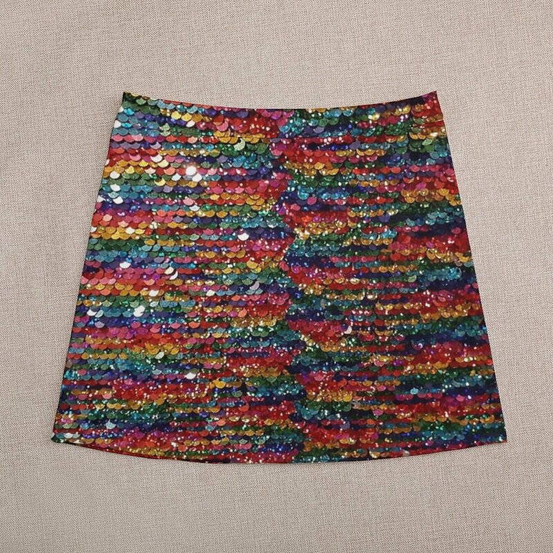 Mini-saia de lantejoulas arco-íris feminino, brilho, arco-íris vibrante, roupas coreanas, roupas femininas, moda japonesa