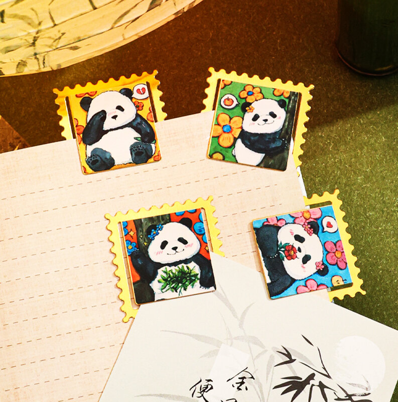 Marcapáginas de Metal para estudiantes, serie de sellos de Panda, elegante, recuerdos de Turismo, regalos de viaje, carpeta de libros, 2024