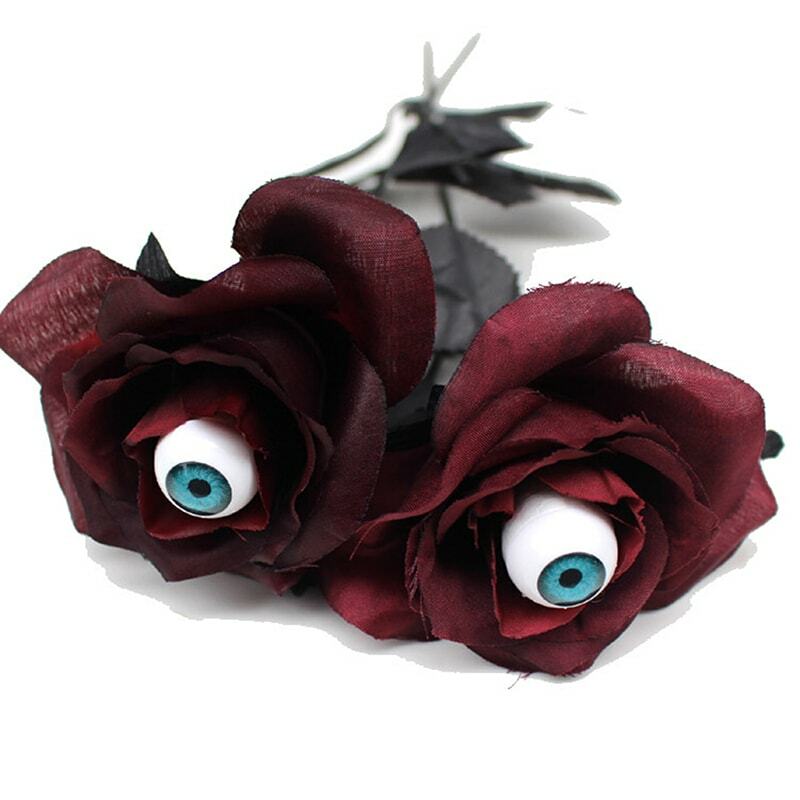Bunga mawar bunga buatan dengan bola mata Halloween hantu bunga palsu hitam