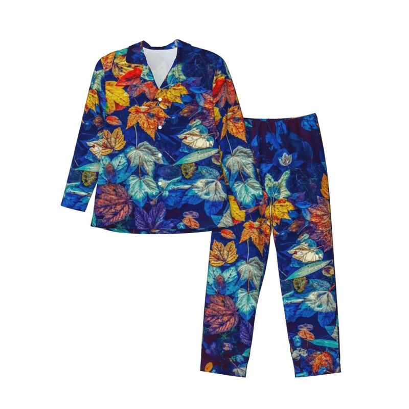 Pijamas de flores con estampado colorido para hombre, ropa de dormir cómoda, informal, de gran tamaño, Otoño, 2 piezas