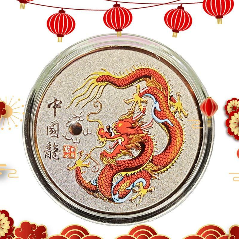 Moneda de Año Nuevo Lunar, moneda del zodiaco, decoración de dragón conmemorativo, Festival de Primavera rojo de la suerte, recuerdo de Año Nuevo Lunar para bolsos, 2024