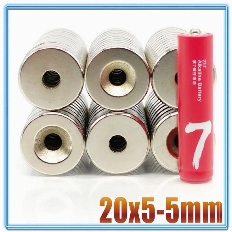 5 ~ 300Pcs Magnet Neodymium 20X5 20X3 Lubang 5 N35 NdFeB Bulat Super Kuat Kuat magnet Permanen Imanes Disc 20*3 20*5 Hole5