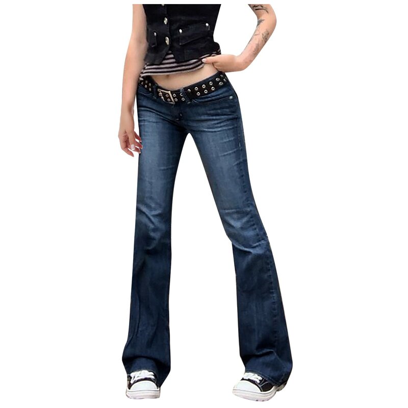 Modne damskie jeansy rozkloszowane spodnie Slim Fit rozciągliwy tyłek do podnoszenia spodnie z kieszeniami 2024 proste nogawki w stylu Vintage Harajuku