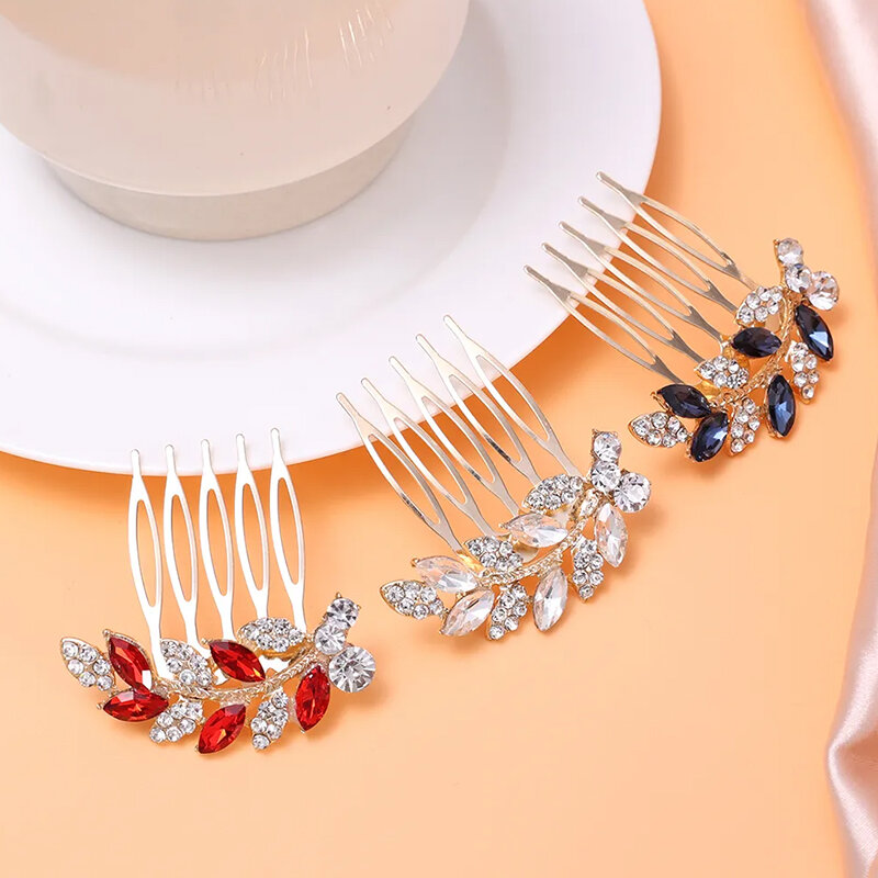 1pc Bride Hair Accessories Wedding Jewelry Crystal Leaves Hair Pins Clips Willow Leaf Shaped Diamond Inserted Comb