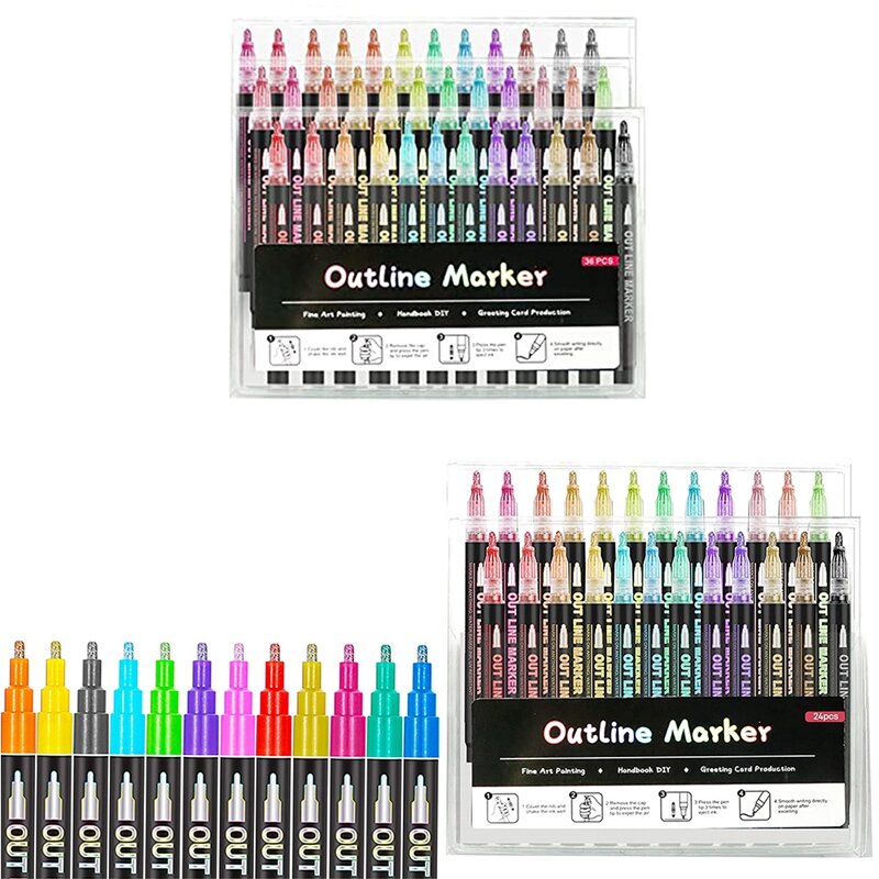 Outline Metallic Markers, Acrylic Paint Marker Paint Pen Glitter Drawing Pen For Wood, Rock Painting