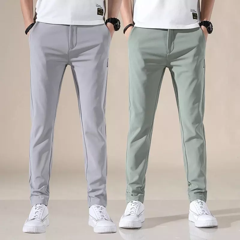Новые мужские повседневные брюки на весну и лето, мужские тонкие брюки, облегающие рабочие брюки с эластичным поясом для бега, мужские бриджи диаметром 28-38