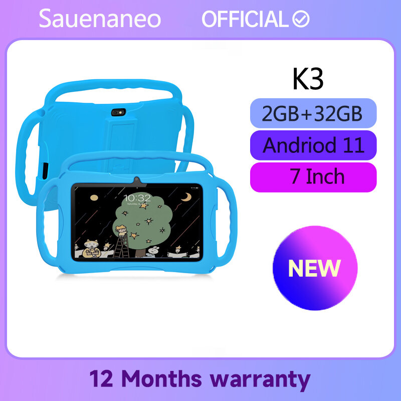 Tablet de Aprendizagem Infantil com Suporte, K3, Novo Design, 7 ", Android 11, 4000mAh, 2GB de RAM, 32GB ROM, Tablet Infantil