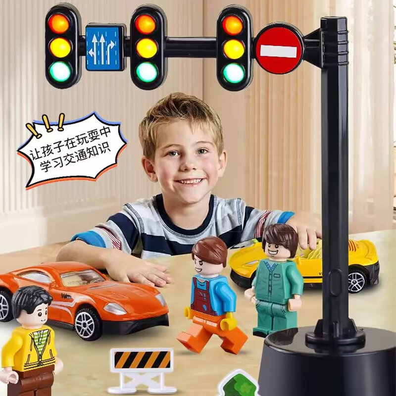Safety Dducation Traffic Light Toy  Lamp Block Brick City Street View Accessories Signpost Barrier Speed Limit Indicator Warning